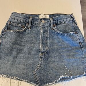 Agolde Blue Frayed Denim Shorts